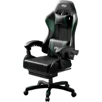 StarTech.com Ergonomischer Gaming Stuhl - Bürostuhl mit Fußstütze - Kopfstütze - Verstellbare Höhe und Rückenlehne - Gepolsterter Computerstuhl - Schwarz Grün