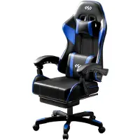 StarTech.com Ergonomischer Gaming Stuhl - Computer Bürostuhl - Mit Fußstütze und Kopfstütze - Höhenverstellbar neigbare Rückenlehne - Gepolstert Metallrahmen - Schwarz Blau