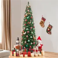 Yaheetech Bleistift Weihnachtsbaum mit Ständer, 214 cm, künstlicher Tannenbaum mit 499 Spitzen, schlanker Christbaum, Grün