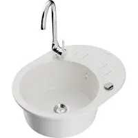 Mexen Kevin 1 Becken-Granitspüle mit Abtropffläche und Mischbatterie Telma, Weiß - 6517-20-670200-00