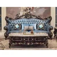 AEA Eleganter 3-Sitzer Sofa Blau Kunstleder Dreisitzer Wohnzimmer Polstersofa