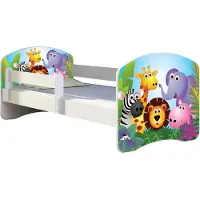 ACMA Jugendbett Kinderbett Junior-Bett Komplett-Set mit Matratze Lattenrost und Rausfallschutz Weiß 01 Zoo 140x70