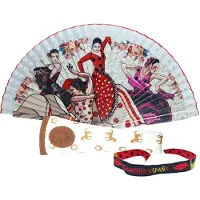 Merkloos Flamenco-Fächer-Set mit handgefertigtem Etui und Armband