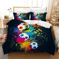 Sonstiges Fußball Bettwäsche Set 135x200cm Mikrofaser 3D Motiv Kinder Bettbezug + 2 Kissenbezüge 50x75cm