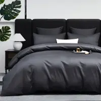 Gezu Bettwäsche Set 200x200cm Grau Anthrazit 3-teilig Mako Satin Baumwolle mit Reißverschluss