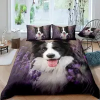 Sonstiges Bettwäsche 155x220 cm 2-teilig Border Collie 3D Druck Mikrofaser mit Reißverschluss und Kissenbezug 80x80 cm