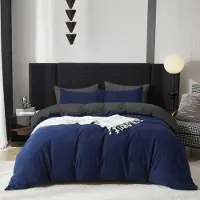 Gezu Bettwäsche Set 220x200cm 3-teilig Baumwolle Blau Grau mit Reißverschluss