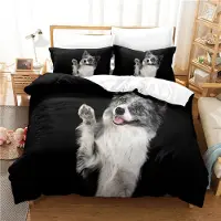 Sonstiges Bettwäsche-Set 200x200 cm 3-teilig Border Collie 3D Mikrofaser atmungsaktiv mit Reißverschluss 2x Kissenbezug 80x80 cm