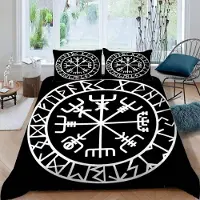 Sonstiges Bettwäsche-Set 3-teilig 155x220 cm Mikrofaser 3D Druck Wikinger mit Reißverschluss 2 Kissenbezüge 80x80 cm