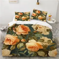 Sonstiges Bettwäsche Set 220x240 cm Blumen Motiv Gelb Mikrofaser 3-teilig mit Reißverschluss