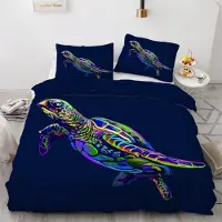 Sonstiges Bettwäsche-Set Meeresschildkröte 155x220 cm 3-teilig Mikrofaser 3D Motiv mit Reißverschluss