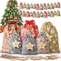 Dripio Adventskalender zum Befüllen, 24 Stoffbeutel mit Holzsternen
