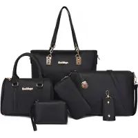 Merkloos 6-teiliges Handtas Set aus Kunstleder mit Schultertasche und Geldbörse
