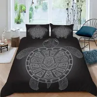 Sonstiges Bettwäsche-Set 155x220 cm 3-teilig Graue Schildkröte 3D Motiv Mikrofaser mit Reißverschluss 2 Kissenbezüge 80x80 cm