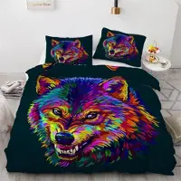 Sonstiges Bettwäsche-Set 3-teilig 155x220 cm Wolf Graffiti Mikrofaser mit Reißverschluss