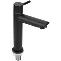 Merkloos Waschbeckenarmatur, einhebig, kalt – Edelstahl-Wasserhahn – Schwarze Waschbeckenarmatur – s Design – G1/2 Gewinde