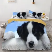 Sonstiges Bettwäsche 135x200 cm 3D Druck Border Collie Mikrofaser 3-teilig mit 2 Kissenbezügen 80x80 cm