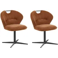 Beliani Drehstuhl 2er Set Goldbraun Chenille Gepolstert Gesteppt Drehbar mit Metallgestell ohne Armlehnen Modernes Design Schminkstuhl Esszimmerstuhl
