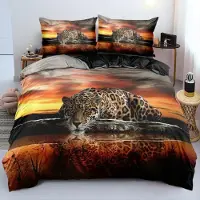 YASMENG Bettwäsche Set 200x200 cm Leopard Tiermotiv Gold Orange Mikrofaser 3-teilig mit Reißverschluss und 2 Kissenbezügen 80x80 cm