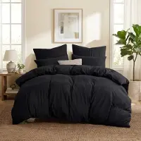 Merkloos Mikrofaser Bettwäsche Set von 3 220 x 240 cm Schwarz