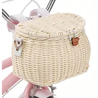 Merkloos Abnehmbare Fahrradtasche für Kinder mit Rattan-Look und Schulterriemen
