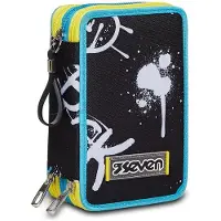 Merkloos Omgoods – Set mit sieben abstrakten Graffiti-Stiften für Jungen – Etui mit 3 Fächern und 44 Stiften
