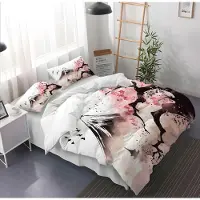 Merkloos Omgoods – Bettwäsche-Set mit Kirschblütenmotiv – Japanisches Sakura-Bettbezug-Set, 3-teilig, 135 x 200 cm