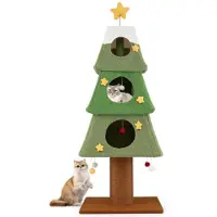 Goplus Kratzbaum Weihnachten 162 cm Weihnachtsbaum Katzenhaus mit 3 Höhlen & Plattformen, Sisal, Plüsch, inkl. Spielzeug