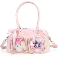 Merkloos Omgoods – Schultertasche in gedeckten Farben mit Schleife und Cartoon-Muster