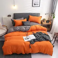 Merkloos Omgoods – Bettwäsche-Set, 135 x 200 cm, mit 1 Kopfkissenbezug, Orange/Grau, Mikrofaser