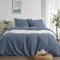 Merkloos Solidchoice – Blaues Bettwäsche-Set, 155x220 cm, mit 2 Kopfkissenbezügen