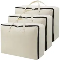 Merkloos Omgoods – 3-teiliges Bettwäsche-Set – Aufbewahrungstasche für unter dem Bett – Kleiderorganizer – Canvas – Atmungsaktive Baumwolle – Umweltfreundlich