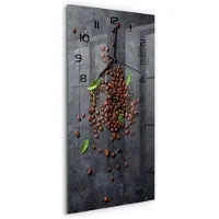 Tulup Wanduhr aus Glas – 30x60 cm - Glasbild - Glasuhr - Gehärtetes Glas -Körner Kaffee