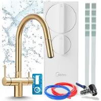 ARI Küchenarmatur Mit Wasserfiltersystem Slender Ro5 Umkehrosmoseanlage 400 Gpd Zweigriffarmatur Messing Perlator Keramikkartusche Gebürstetes Gold