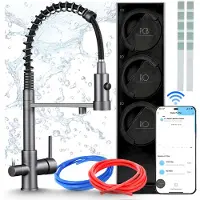 ARI Küchenarmatur Mit Wasserfiltersystem Solid Spring, Umkehrosmose 800 Gpd, Wifi, Keramikkartusche, Zweigriffarmatur, Perlator, Messing, Graphit