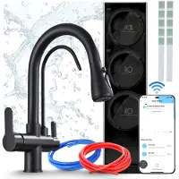 ARI Umkehrosmose-Wasserfiltersystem Nordic Mit Küchenarmatur, 800 Gpd, Wifi, Zweigriffarmatur, Keramikkartusche, Perlator, Schwarz Matt, Messing