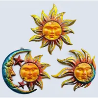 Merkloos Omgoods – Metallische Wanddekoration Sonne – Set mit 3 Stück für Innen- und Außenbereich