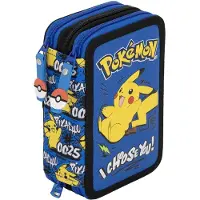 Merkloos Elzusha – Etui mit 3 Fächern für Kinder – Schultasche für Jungen und Mädchen – Pokémon-Design