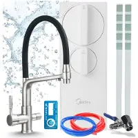 ARI Küchenarmatur-Set Flexible Mit Umkehrosmose-Wasserfiltersystem Ro5, Zweigriffarmatur, Messing, Keramikkartusche, Perlator, Inox, Untertisch