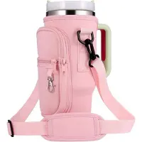 Markenlos Wasserflasche Tasche für 40 oz Trinkflaschen, inklusive Handyfach, verstellbarer Schultergurt und Karabiner, ideal für Wandern und Reisen (Rosa)