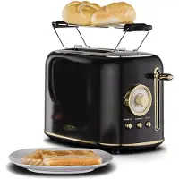 Klarstein Victoria Toaster – Retro-Toaster für 2 Scheiben 800 W, 7 Bräunungsstufen, Auftauen und Aufwärmen, Brötchenhalter, herausnehmbares Krümelfach