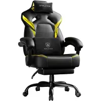 StarTech.com Gaming Stuhl mit Fußstütze - Ergonomischer Bürostuhl - 200 kg Belastbarkeit - Höhenverstellbar - Drehbar - Lenden- & Kopfkissen - Kunstleder - Gold