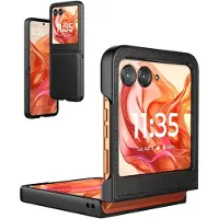 Merkloos Hüllen für Motorola Razr 50/60, Lederhülle für Moto Razr 50/60, aus Kunstleder + robustem PC-Gehäuse, ultra-dünn, schlank, langlebig, schützende Handyhülle für Motorola Razr 50/60 2025 (Schwarz)