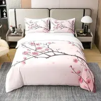 Benza Ibenzoa Rosa Bettwäsche-Set 135 x 200 + 80 x 80 cm – 100% Baumwolle, Kirschblüten-Print im japanischen Stil, weiches atmungsaktives Einzelbett-Set