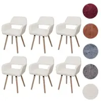 Mendler 6er-Set Esszimmerstuhl HWC-A50 II, Küchenstuhl Polsterstuhl, Holz Stoff/Textil Chenille (465g/m²) creme