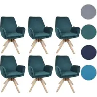 Mendler 6er-Set Esszimmerstuhl HWC-G67, Esstischstuhl Küchenstuhl mit Armlehne, drehbar Holz Samt 320 g/m² MVG grün