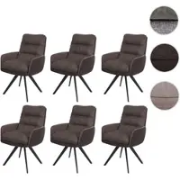 Mendler 6er-Set Esszimmerstuhl HWC-G66, Küchenstuhl Stuhl, drehbar Auto-Position Stoff MVG braun-dunkelbraun, mit Armlehne