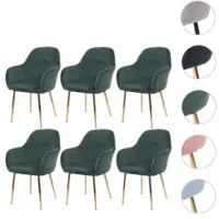 Mendler 6er-Set Esszimmerstuhl HWC-F18, Stuhl Küchenstuhl, Retro Design Samt grün, goldene Beine