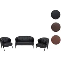 Mendler Wohnzimmer-Set HWC-P30, 2er-Sofa 2x Sessel, Vintage Retro Industrial Metall Kunstleder schwarz