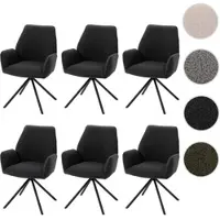Mendler 6er-Set Esszimmerstuhl HWC-G67, Küchenstuhl Stuhl Armlehne, drehbar Auto-Position, Stoff Bouclé MVG dunkelgrau
